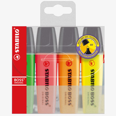 STABILO STABILO BOSS Original Highlighter Pen - Assorted Colours (Pack of 4)