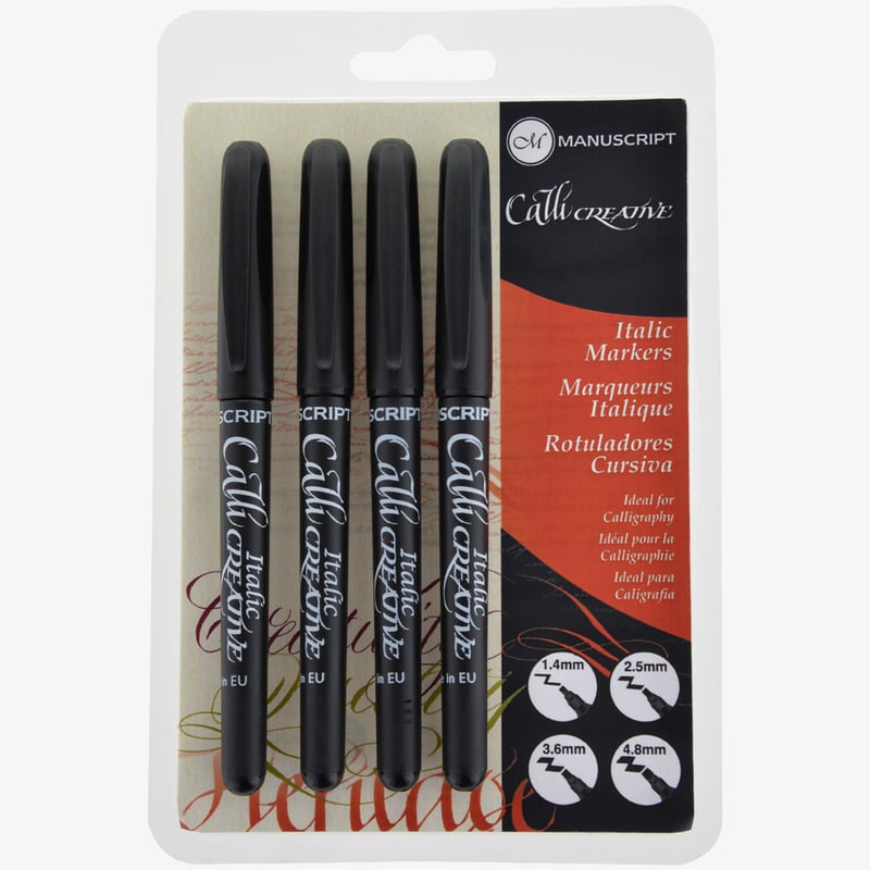 Manuscript Manuscript Calligraphy Marker Pen - Assorted Tip Sizes - Black (Pack of 4)