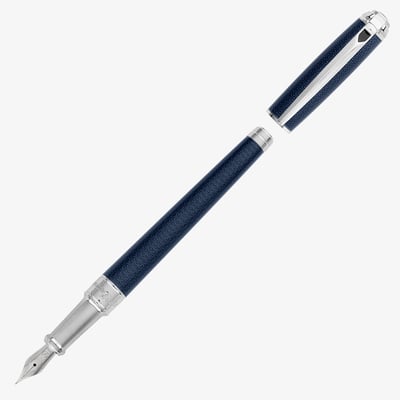 S.T. Dupont Line-D Medium Fountain Pen - Guilloche Blue & Palladium
