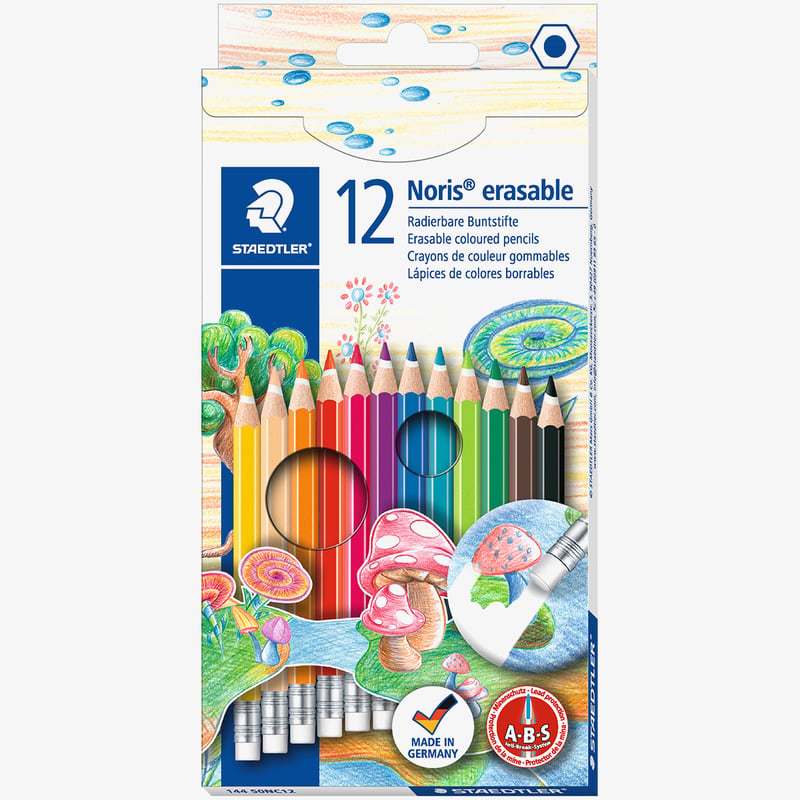 Staedtler Staedtler Noris Club Erasable Coloured Pencils with Eraser Tip - Assorted Colours (Pack of 12)