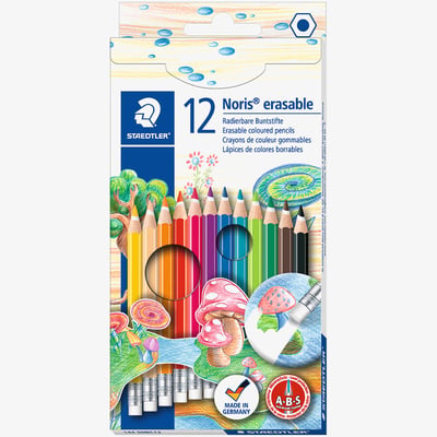 Staedtler Noris Club Erasable Coloured Pencils with Eraser Tip - Assorted Colours (Pack of 12)