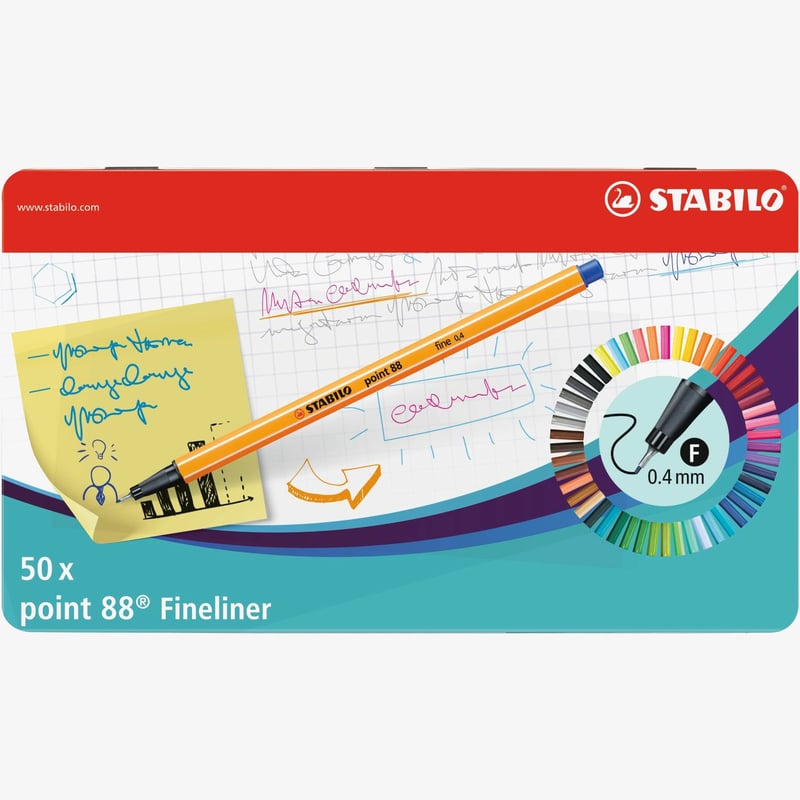 STABILO STABILO point 88 Fineliner - Tin of 50 - Assorted Colours