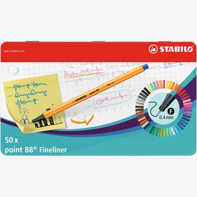 STABILO point 88 Fineliner - Tin of 50 - Assorted Colours