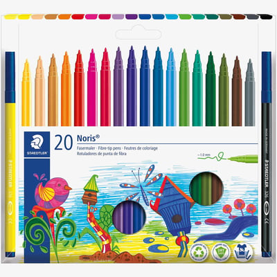 Staedtler Noris Fibre Tip Pens - Assorted Colours (Box of 20)