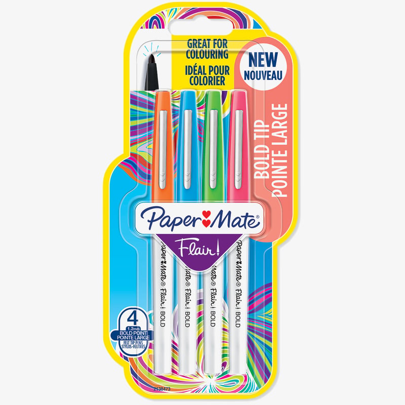Papermate Papermate Flair Original Fibre Tip Pen - Broad - Assorted Colours (Pack of 4)