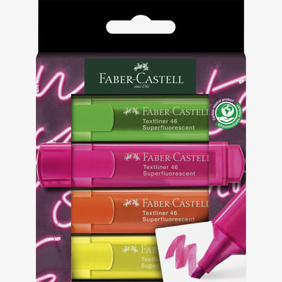 Faber-Castell Textliner 46 Highlighter - Neon (Wallet of 4)