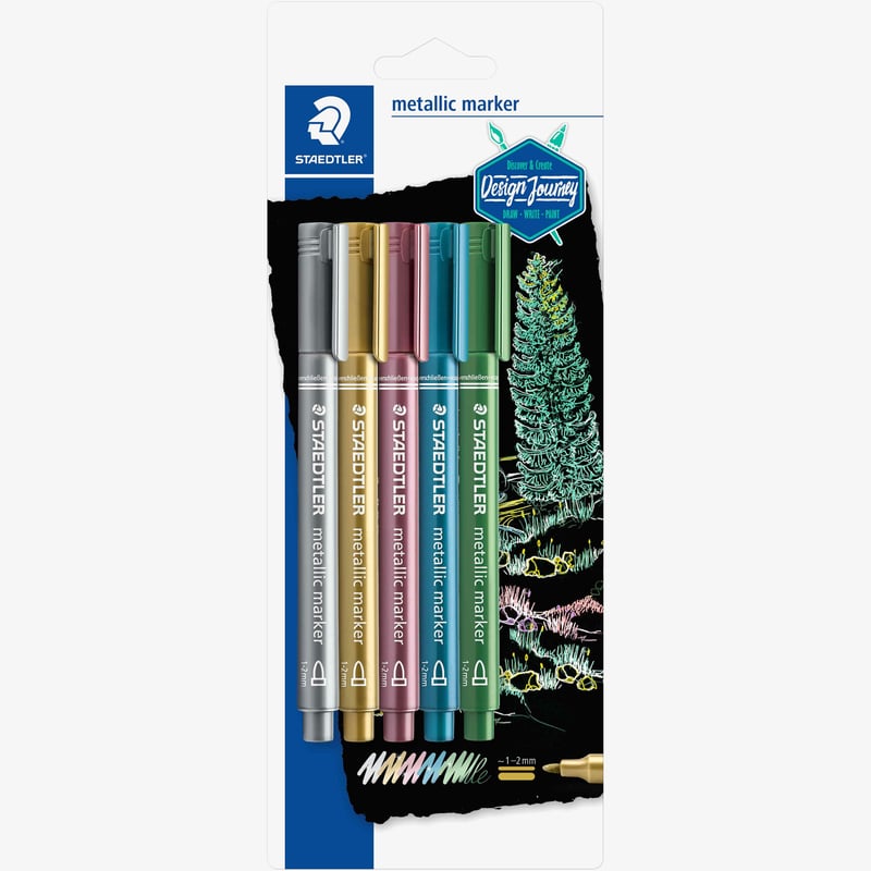 Staedtler Staedtler Metallic Fibre Tip Markers - Assorted Colours (Pack of 5)
