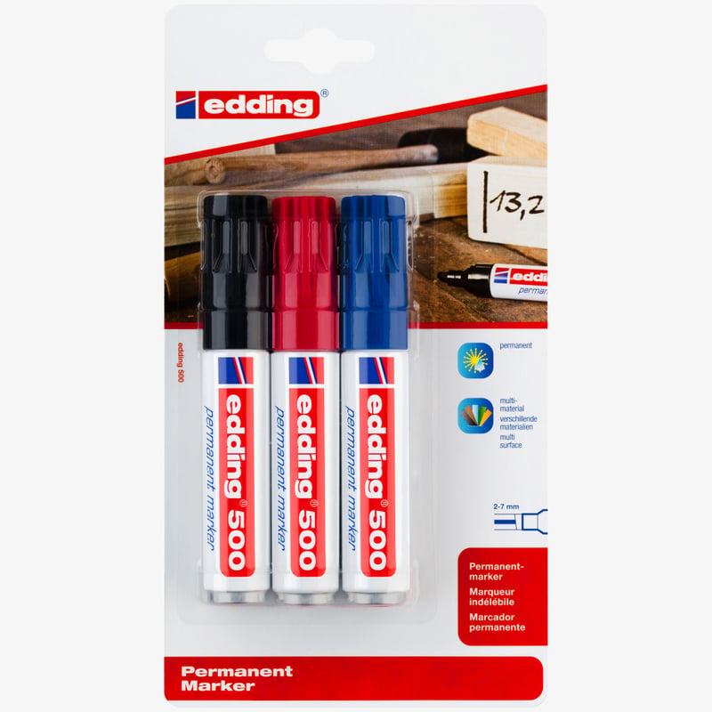 Edding Edding 500 Permanent Markers - Assorted Colours (Pack of 3)