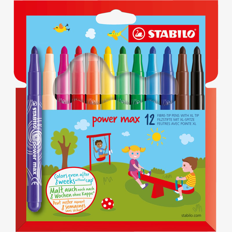 STABILO STABILO power max Fibre Tip Pen - Wallet of 12 - Assorted Colours