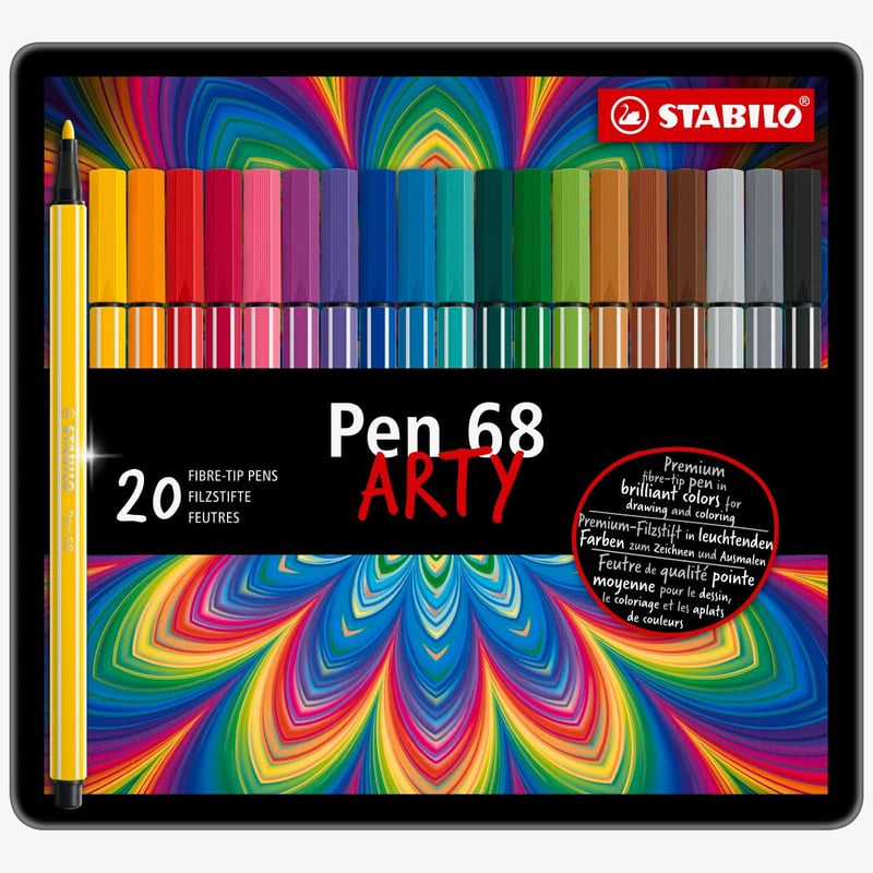 STABILO STABILO Pen 68 Fibre Tip Pen - ARTY - Assorted Colours (Tin of 20)