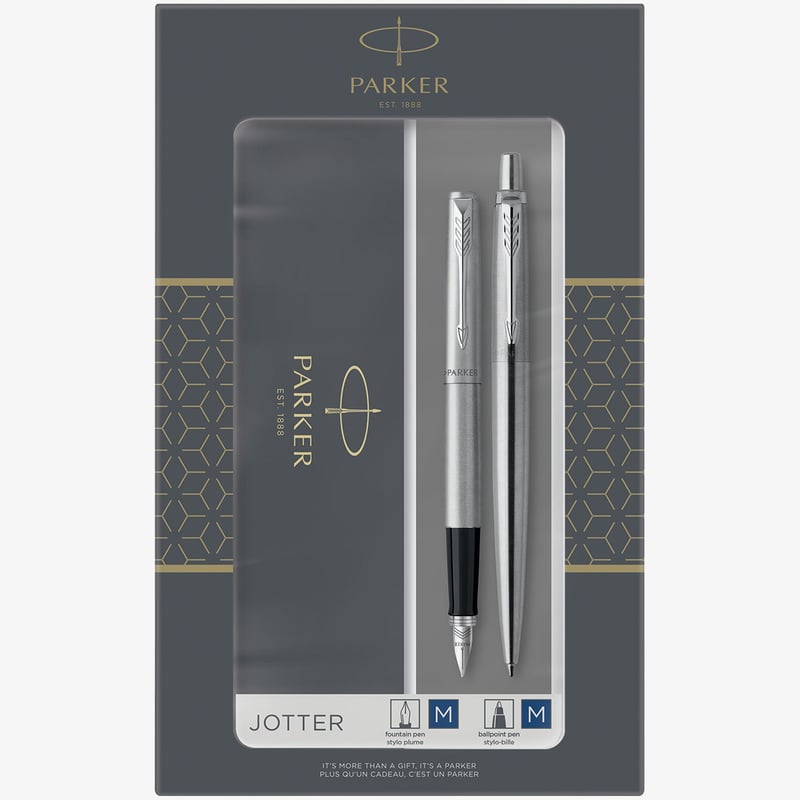 Parker Parker Jotter Fountain & Ballpoint Pen Gift Set - Stainless Steel Chrome Trim