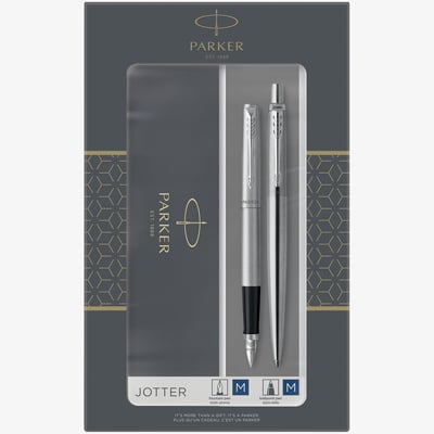 Parker Jotter Fountain & Ballpoint Pen Gift Set - Stainless Steel Chrome Trim