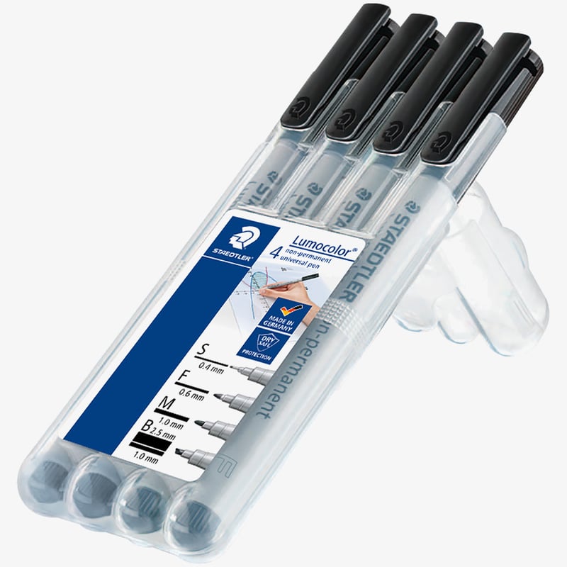 Staedtler Staedtler Lumocolor Non-Permanent Pen - Assorted Tip Sizes - Black (Pack of 4)
