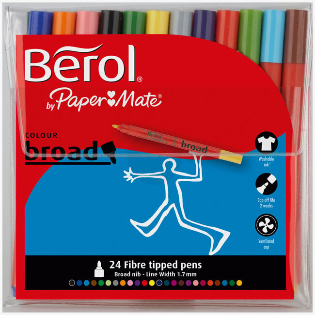 Berol Berol Colourbroad Fibre Tip Pen - Assorted Standard Colours (Wallet of 24)