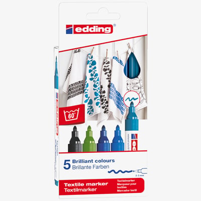 Edding Edding 4500 Textile Markers - Assorted Cool Colours (Pack of 5)