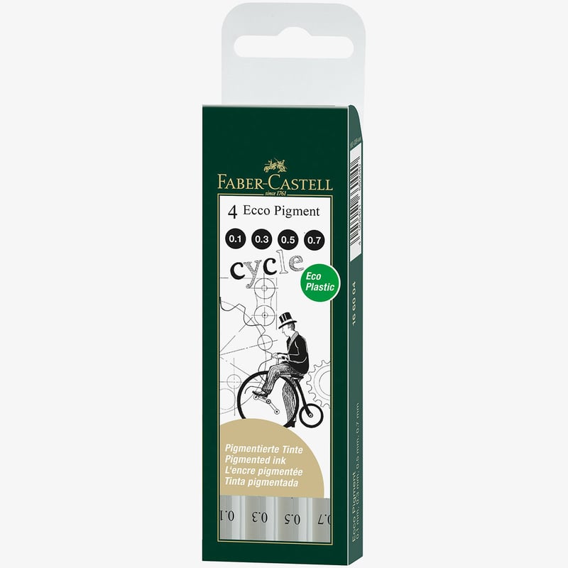 Faber-Castell Faber-Castell Ecco Pigment Fineliner Pens - Black - Assorted Sizes (Pack of 4)