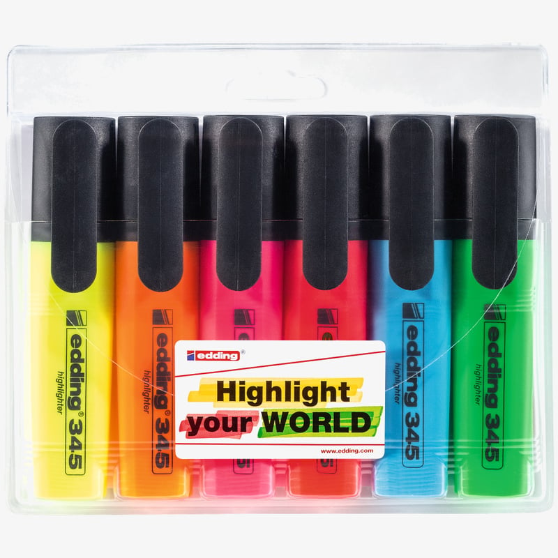 Edding Edding 345 Highlighters - Assorted Colours (Wallet of 6)