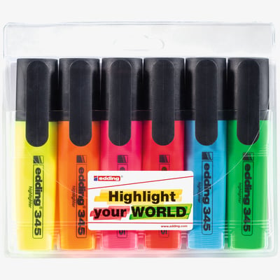 Edding Edding 345 Highlighters - Assorted Colours (Wallet of 6)