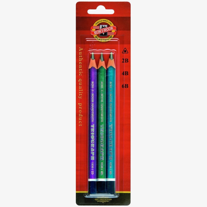 Koh-I-Noor Koh-I-Noor 1833 Jumbo Triangular Graphite Pencils - 2B/4B/6B (Pack of 3 Metallic Finish)