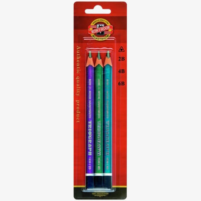 Koh-I-Noor Koh-I-Noor 1833 Jumbo Triangular Graphite Pencils - 2B/4B/6B (Pack of 3 Metallic Finish)