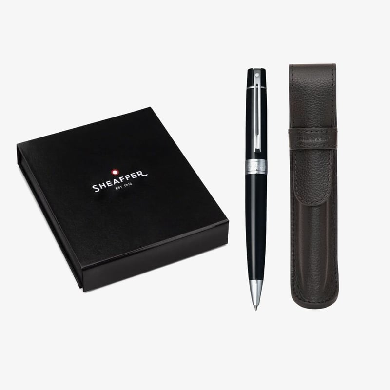 Sheaffer Sheaffer 300 Ballpoint Pen Gift Set - Black Chrome Trim with Single Leather Pouch