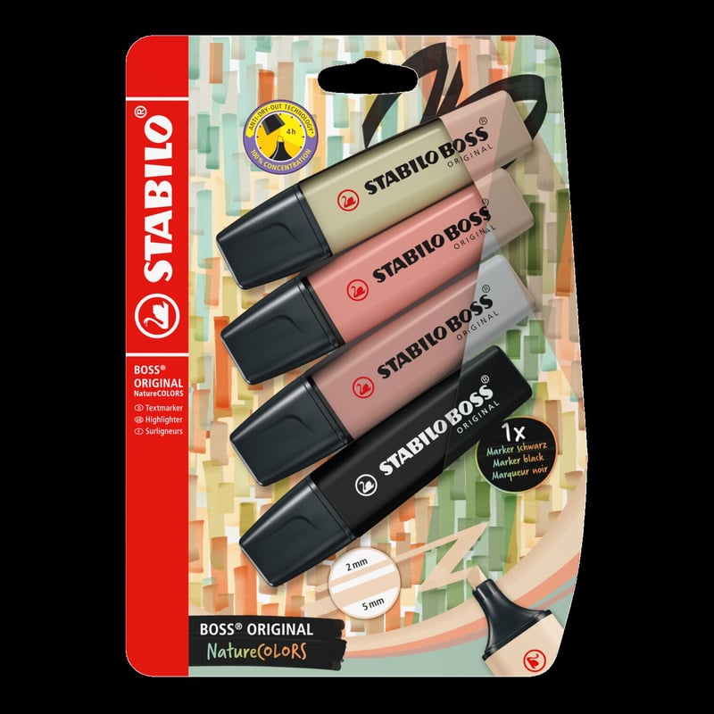 STABILO STABILO BOSS ORIGINAL NatureCOLORS - Pack of 4 - Mud Green, Sienna, Umber, Black