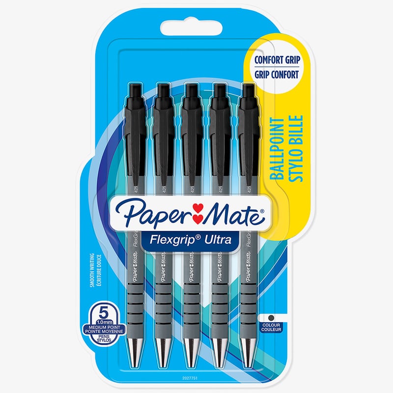 Papermate Papermate Flex Grip Ultra Ballpoint Pen - Medium - Black (Blister of 5)