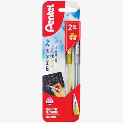 Pentel Pentel Hybrid Gel Grip Pens - Gold & Silver (Pack of 2)