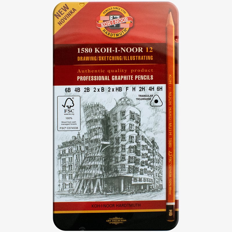 Koh-I-Noor Koh-I-Noor 1582 Triangular Graphite Pencils - 6B to 6H (Tin of 12)