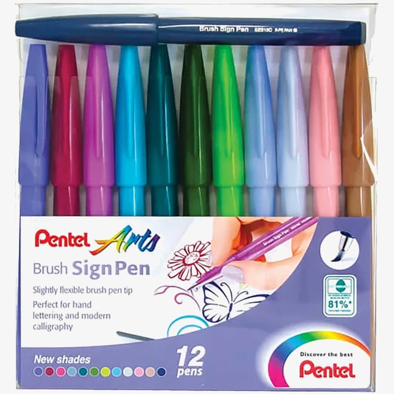 Pentel Pentel Brush Sign Pens - Fresh Shades (Wallet of 12)