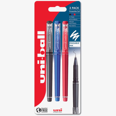 Uni-Ball Uni-Ball UF-222-07 Eraseable Capped Gel Pen - Assorted Colours (Pack of 3)