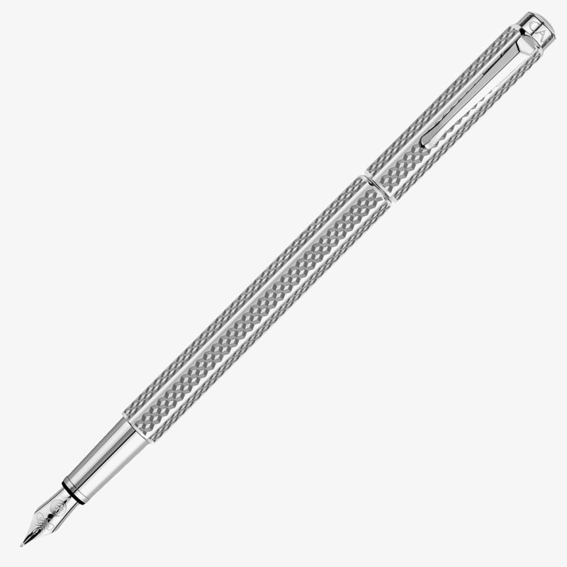 Caran d'Ache Caran d'Ache Ecridor Fountain Pen - 'Cubrik' Silver Plated