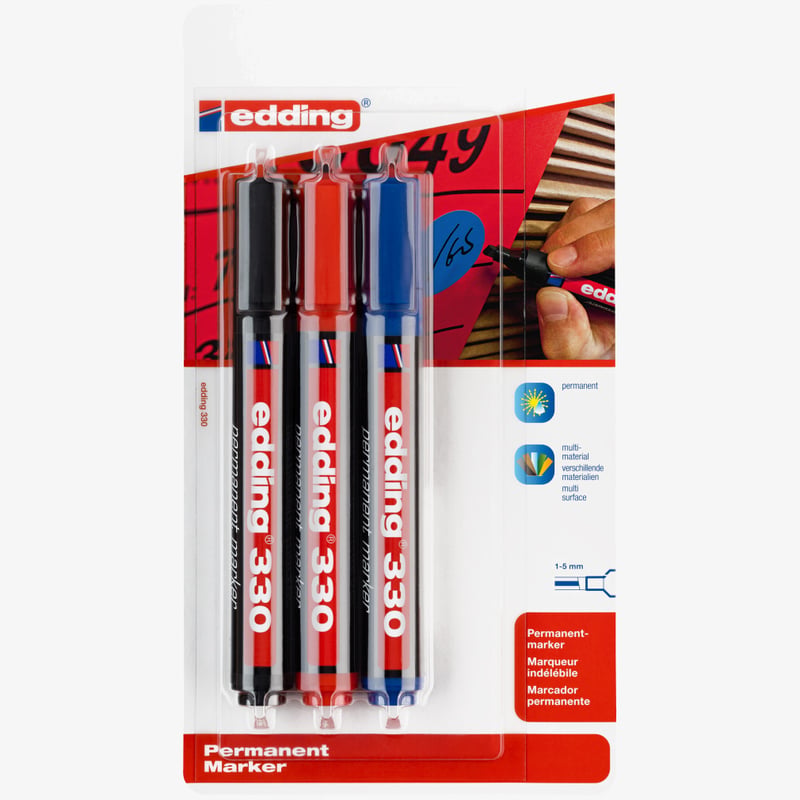 Edding Edding 330 Permanent Markers - Assorted Colours (Blister of 3)