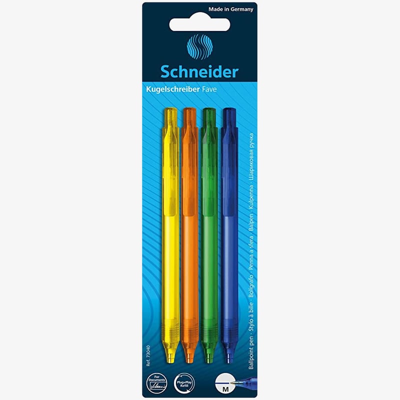 Schneider Schneider Fave Ballpoint Pens - Assorted Colours (Blister of 4)