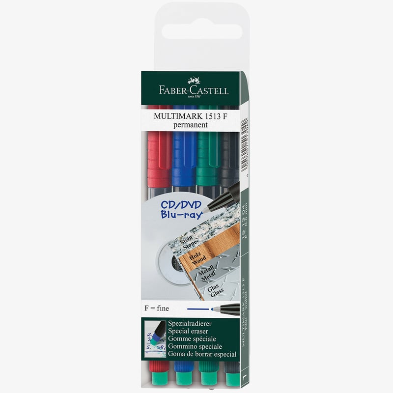 Faber-Castell Faber-Castell Multimark Permanent Marker - Fine - Assorted Colours (Pack of 4)