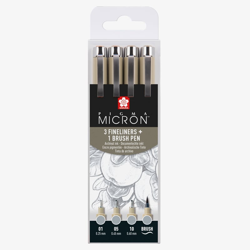 Sakura Sakura Pigma Micron Fineliner - Assorted Sizes - Light Cool Gray - Set of 4