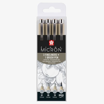 Sakura Pigma Micron Fineliner - Assorted Sizes - Light Cool Gray - Set of 4