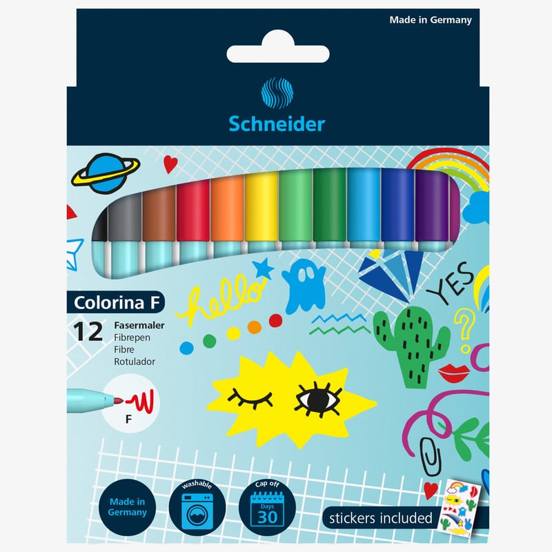 Schneider Schneider 12 Colorina Fibre Tip Pens - Fine - Assorted Colours (Pack of 12)