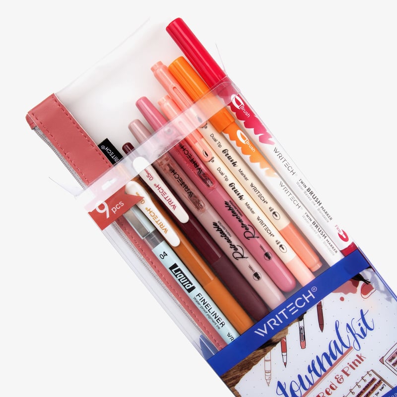 Writech Writech Color Coded Journal Kit - Red & Pink (9 Piece, Pencil Case)