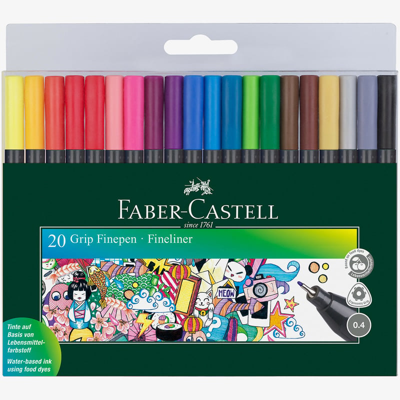 Faber-Castell Faber-Castell Grip Finepen - Assorted Colours (Wallet of 20)