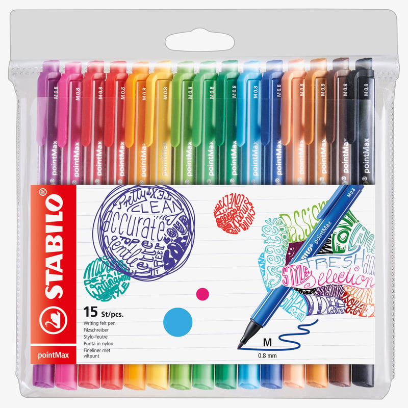 STABILO STABILO pointMax Nylon Tip Writing Pen- Wallet of 15 - Assorted Colours