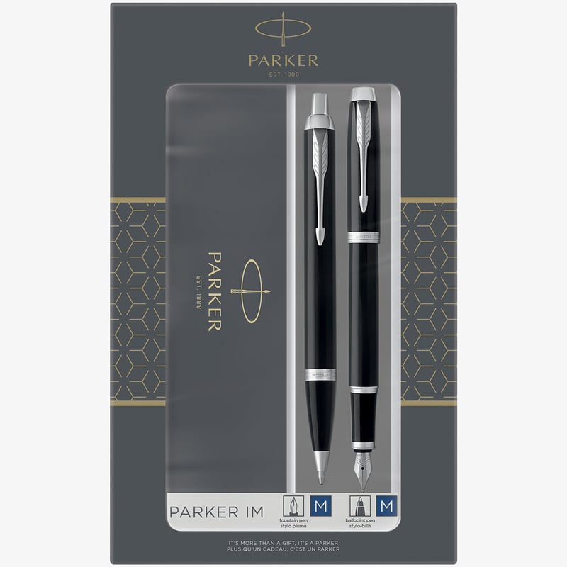 Parker Parker IM fountain & Ballpoint Pen Gift Set - Gloss Black Chrome Trim