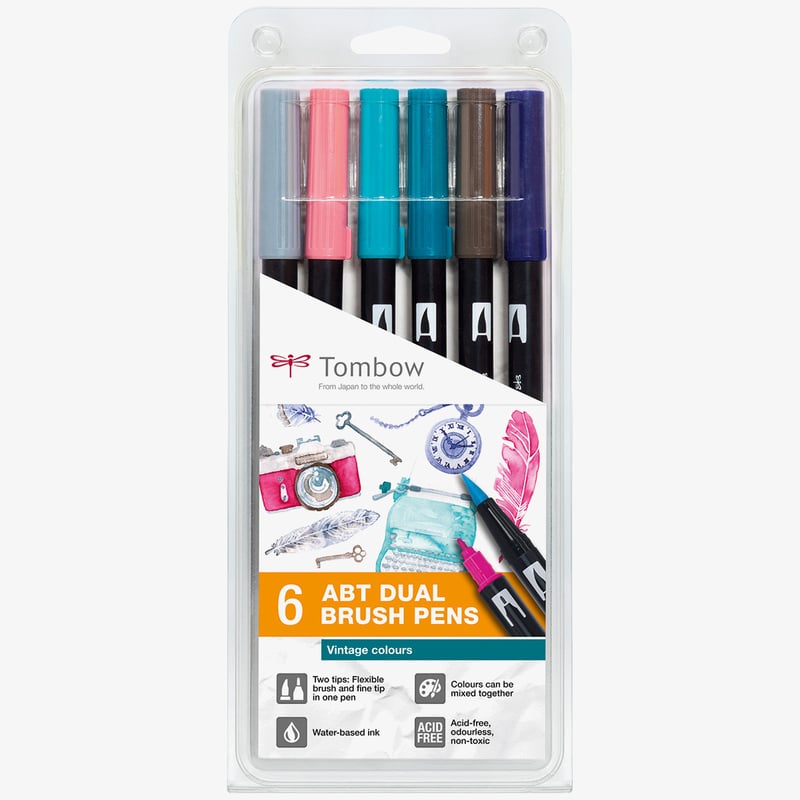 Tombow Tombow ABT Dual Brush Pens - Vintage Colours (Pack of 6)
