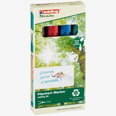 Edding Edding 32 Ecoline Flipchart Markers - Assorted Colours (Pack of 4)