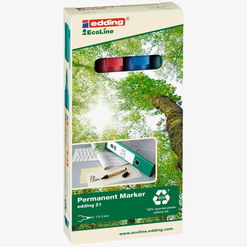 Edding Edding 21 EcoLine Permanent Markers - Assorted Colours (Pack of 4)