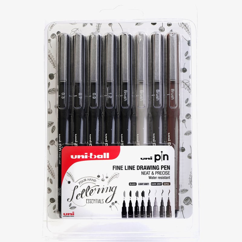 Uni-Ball Uni-Ball Pin Drawing Pens - Handwriting Set (Pack of 8)