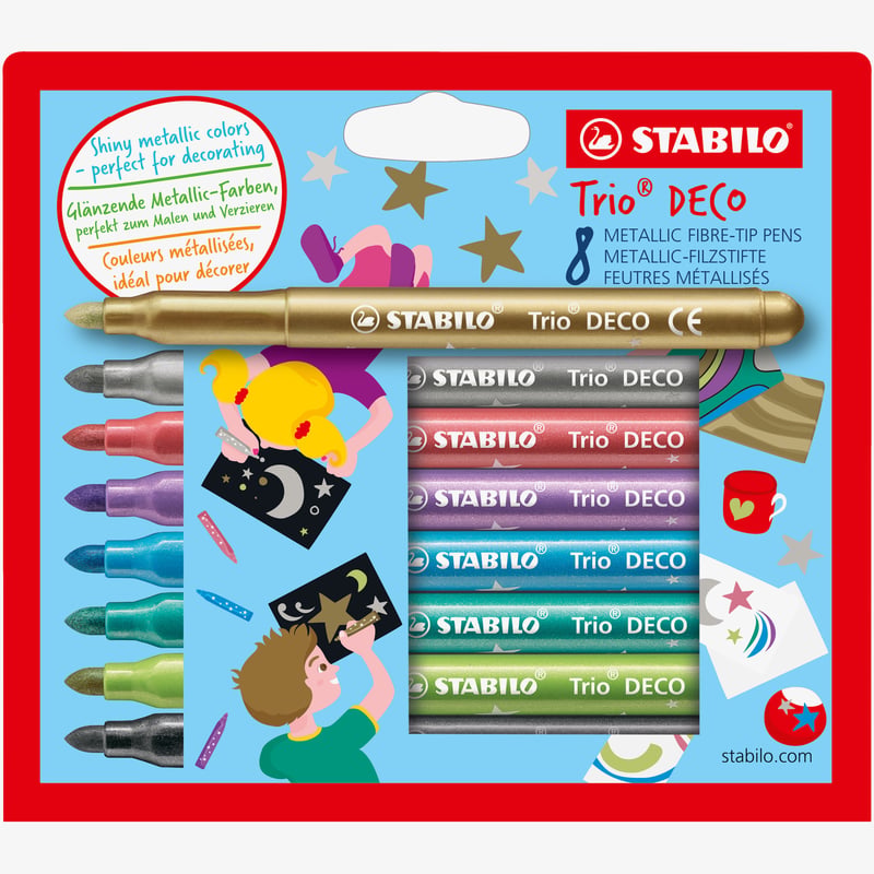 STABILO STABILO Trio Deco Metallic Fibre Tip Pen - Wallet of 8 - Assorted Colours