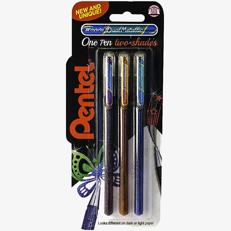 Pentel Pentel Hybrid Dual Gel Pens - Metallic Violet Orange & Blue (Pack of 3)