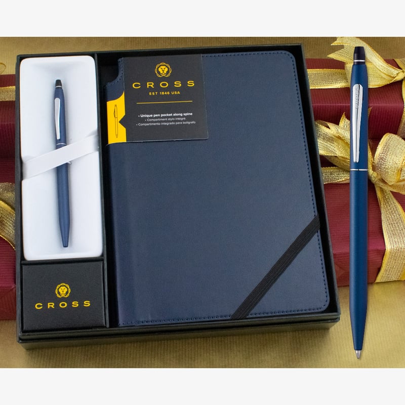 Cross Cross Click Ballpoint Pen - Midnight Blue Chrome Trim with Free Blue Journal