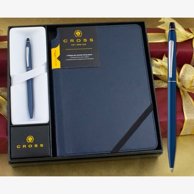 Cross Click Ballpoint Pen - Midnight Blue Chrome Trim with Free Blue Journal